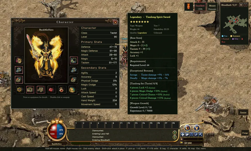 A Taoist’s full loadout and seven-star Tianlong Spirit Sword