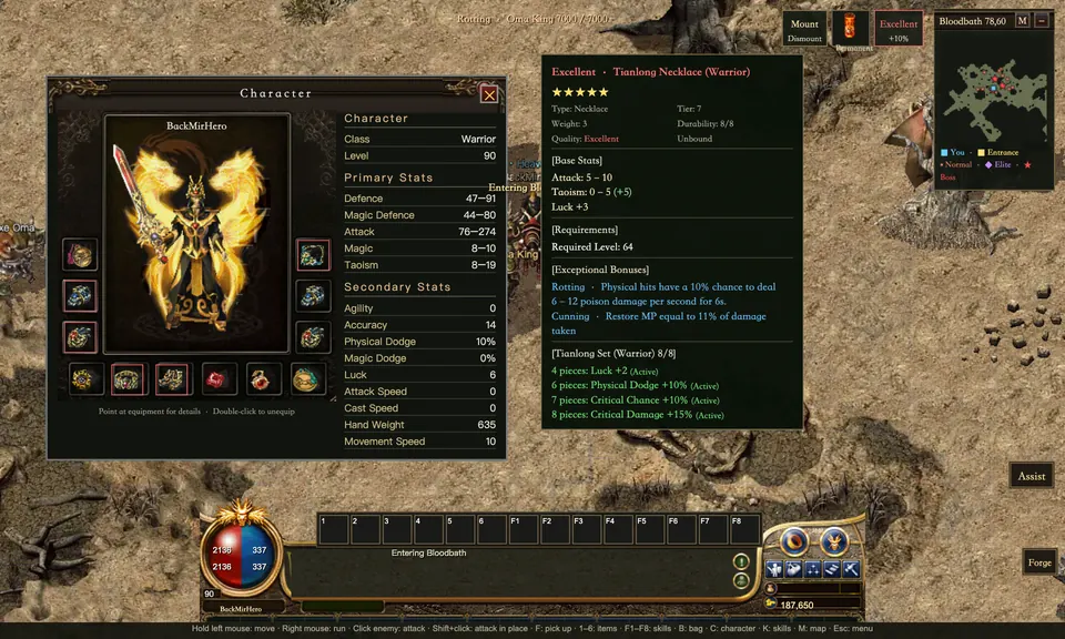 An equipped Tianlong necklace with its randomly rolled affixes
