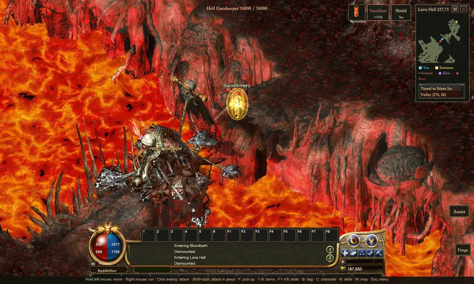 A Wizard fighting in Lava Hell, captured in-game