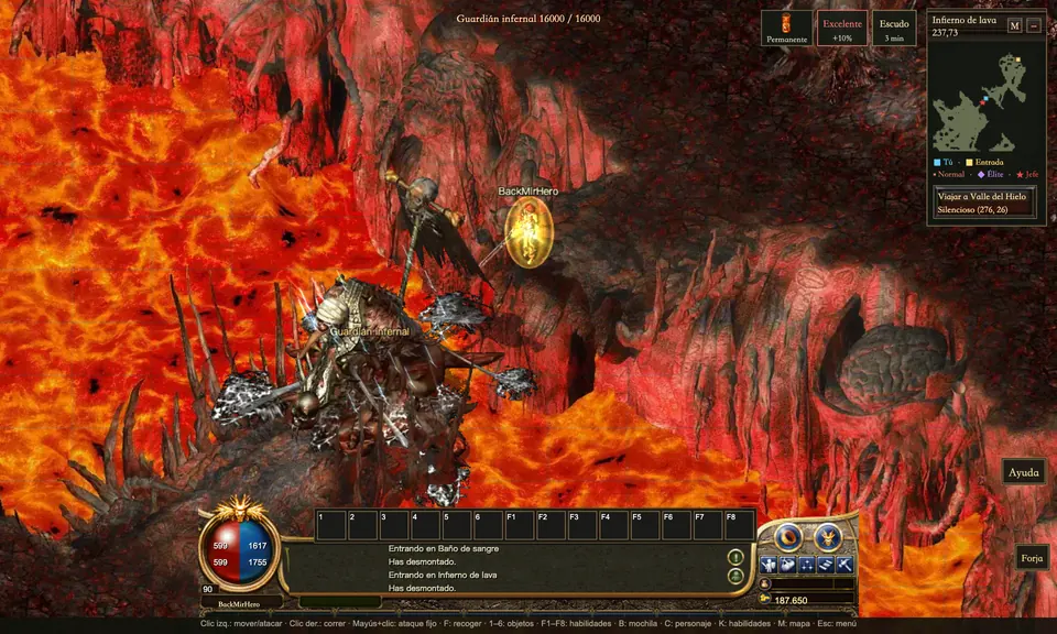 Un mago luchando en el Infierno de lava, capturado dentro del juego