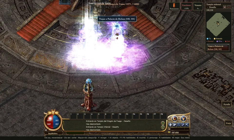 Templo infernal · Desafío · Guardián demoníaco de Yama en combate