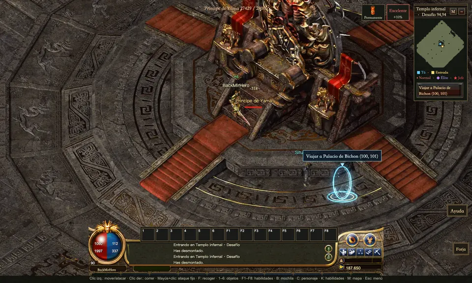 Templo infernal · Desafío · Príncipe de Yama en combate